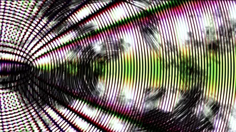 Abstract optical illusion with concentric circles and vibrant rainbow colors Stock Footage 345448376
