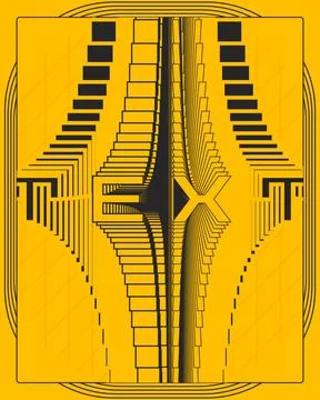 Abstract Optical Illusion Geometry Poster Yellow Black Perspective Wall Art Stockillustratie