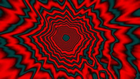 Abstract optical illusion with swirling red black and teal colors Stock Illustration