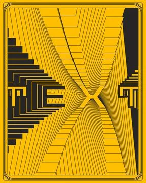 Abstract Optical Illusion Text Poster Yellow Black Geometric Art Stock Illustration