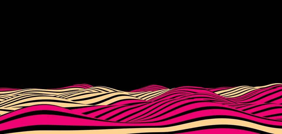 Abstract optical illusion wave on dark background. A flow of purple and yel.. Stock Illustration