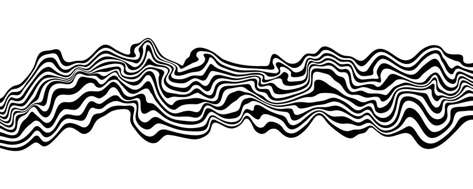 Abstract optical illusion wave. A flow of black and white stripes forming a.. Stock Illustration