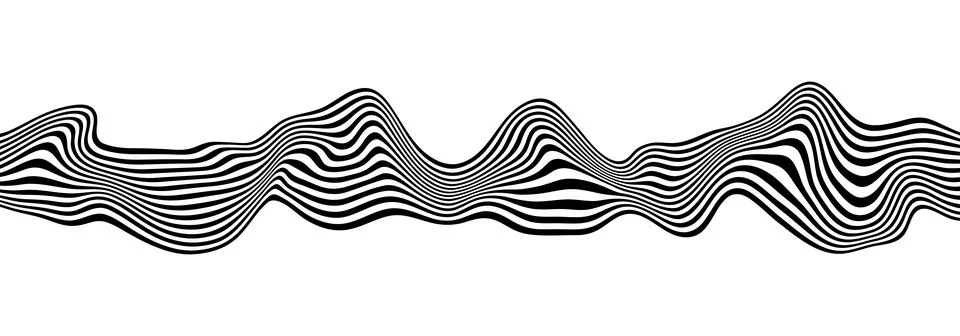 Abstract optical illusion wave. A flow of black and white stripes forming a w Stock Illustration