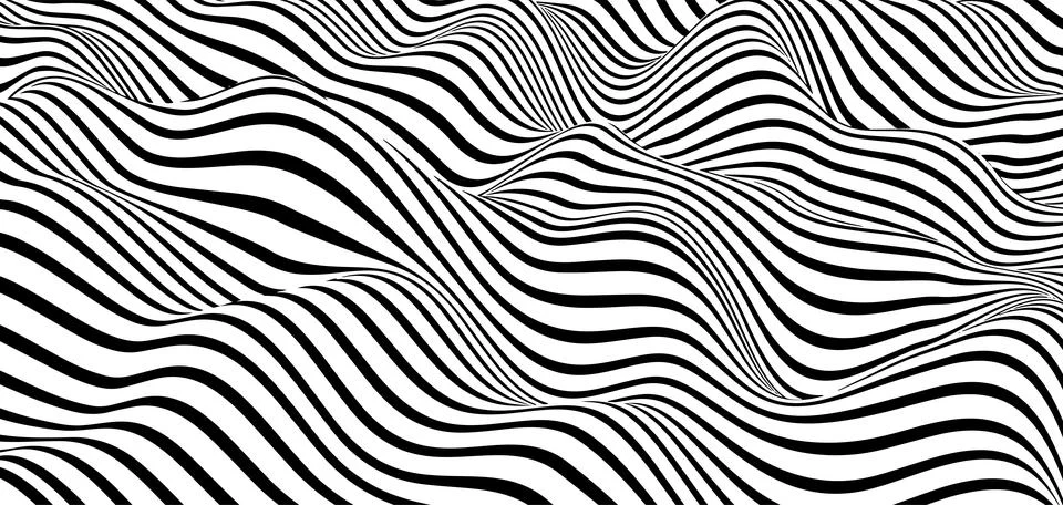 Abstract optical illusion wave. A flow of black and white stripes forming a w Stock Illustration