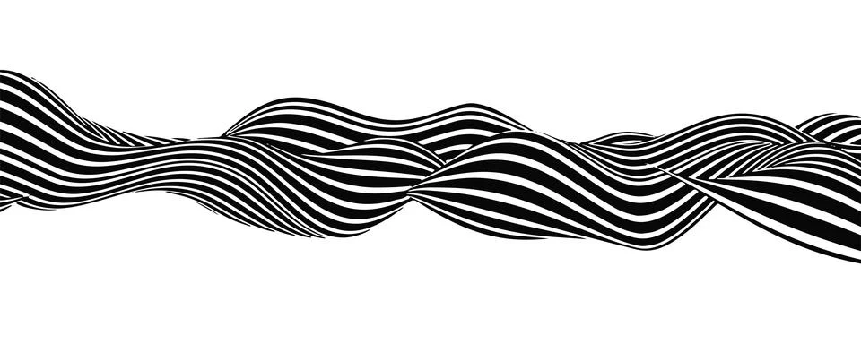 Abstract optical illusion wave. A flow of black and white stripes forming a.. Stock Illustration