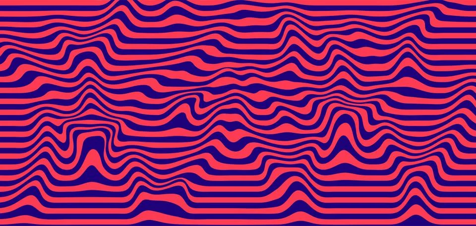 Abstract optical illusion wave. A flow of blue and red stripes forming a wavy Stock Illustration