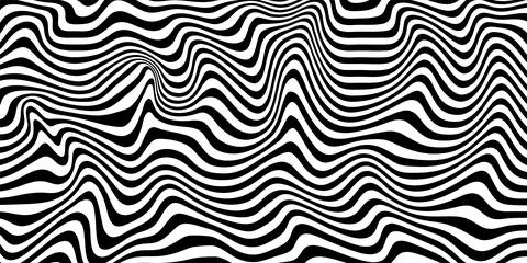 Abstract optical illusion wave. A flow of black and white stripes forming a w Stock Illustration