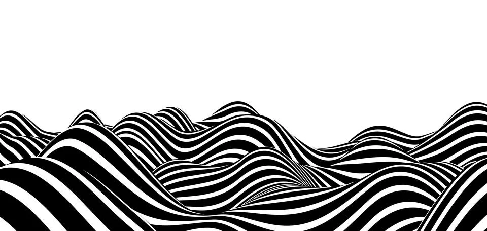 Abstract optical illusion wave. A flow of black and white stripes forming a.. Stock Illustration