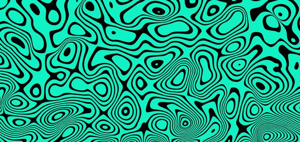 Abstract optical illusion wave. A flow of black and green stripes forming a.. Stock Illustration