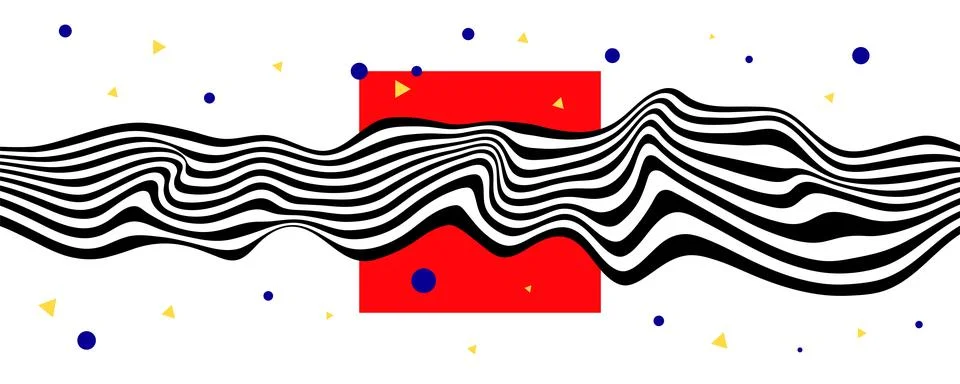 Abstract optical illusion wave on geometric background. A flow of black and.. Stock Illustration