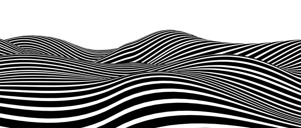 Abstract optical illusion wave. A stream of black and white stripes forming a Stock Illustration