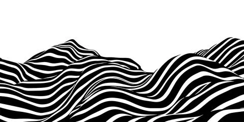 Abstract optical illusion wave. A stream of black and white stripes forming.. Ilustración de archivo