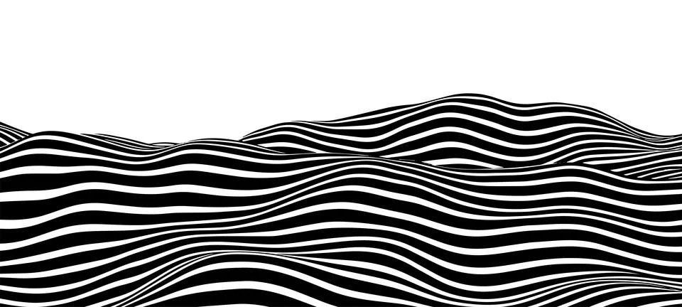 Abstract optical illusion wave. A stream of black and white stripes forming.. Stock Illustration