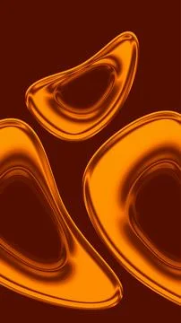 Abstract Orange Amber Chrome Liquid Metal Organic Shapes on Dark Brown Back.. Stock Illustration
