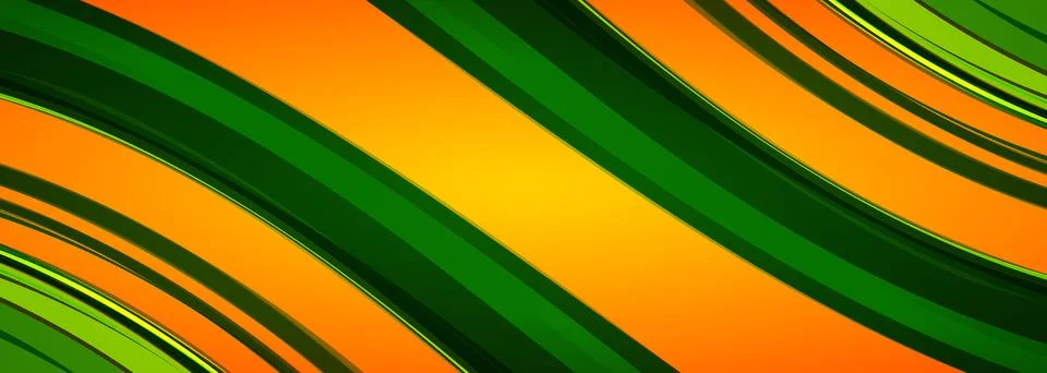Abstract orange and green modern wide background with dynamic circle shapes. Stock Illustration