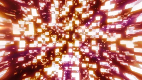 Abstract orange and magenta pixel tunnel with bright glowing blocks, digita.. Stock Footage 337000188