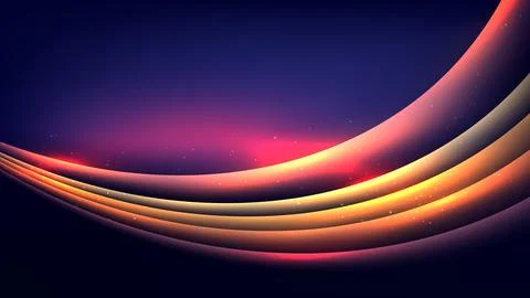 Abstract orange and pink glowing waves on dark violet background with golde.. Stock Illustration