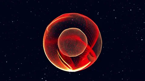 Abstract orange and red bright glowing digital cosmic round rotating sphere Stock Footage 239091689