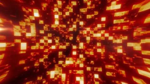 Abstract orange and red neon pixel tunnel with glowing digital blocks, moti.. Stock Footage 333621107