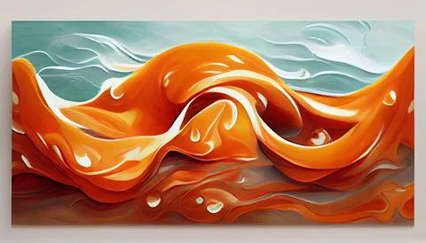 Abstract orange, aqua, black tones liquid oil painting wavy illustration Stock Illustration