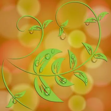 Abstract orange background with bokeh light effects and leaves Stock Illustration