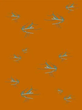 Abstract orange background with decorative blue birds Stock Illustration