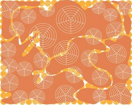 Abstract orange background smooth streamlined shapes with white round shapes Stock Illustration