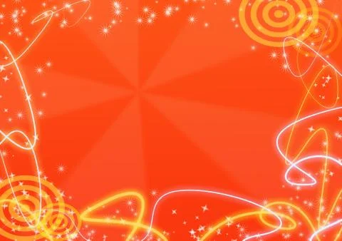 Abstract orange background with a streamer and asterisks Stock Illustration