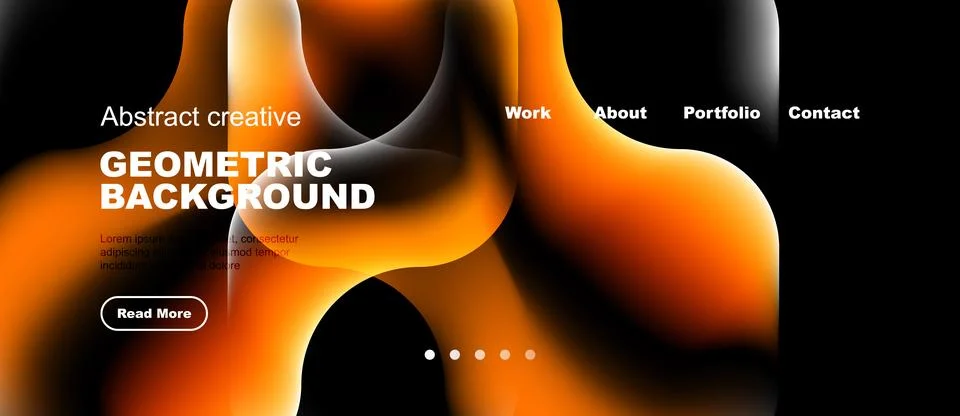 Abstract orange background with text elements. Website header includes Stock Illustration