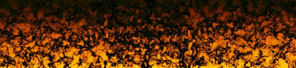 An abstract orange background with thin, twisted, intertwined black lines. Stock Illustration