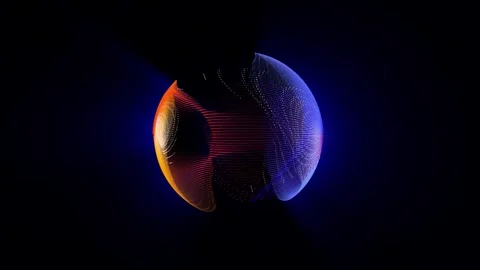 Abstract orange blue sphere made of moving particles and shining lines Stock Footage 251866065