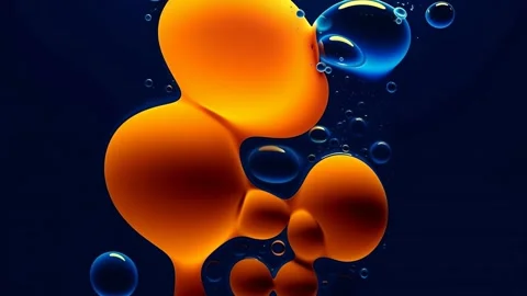 Abstract orange bubble spheres float on deep blue Stock Footage 317071027