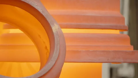Abstract Orange Casting Molds Backlit Inside Steel Foundry Stock Footage 344190194