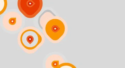 Abstract orange circles overlap gray background. Shapes vary size, include .. Stock Illustration