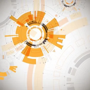Abstract orange colored technological background with various technological e Stock Illustration