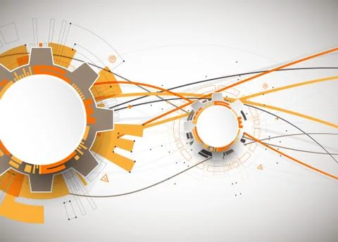 Abstract orange colored technological background with various technological e Stock Illustration