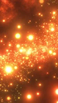 Abstract orange cosmic particle stream with glowing stars, golden sparks, w.. Stock Illustration