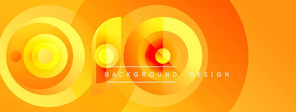 Abstract orange design features concentric circles, gradients, text reading Illustrazione stock