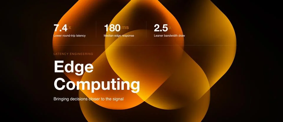 Abstract orange design highlights edge computing benefits. Numbers showcase Stock Illustration