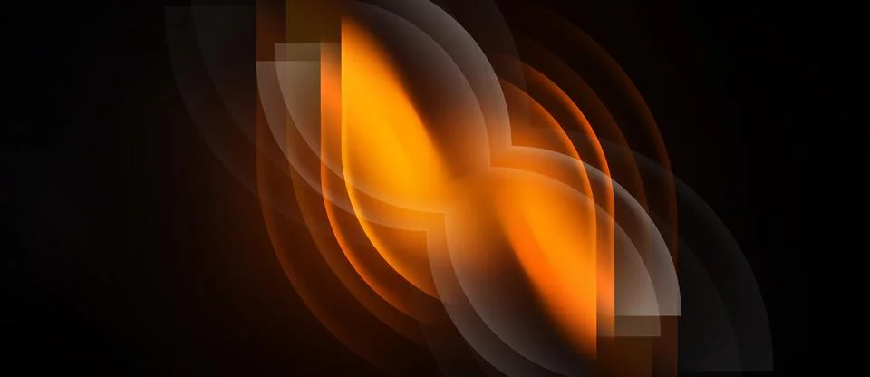 Abstract orange design. Layers create glowing effect, dynamic shapes, dark Stock Illustration