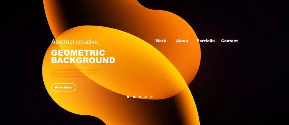 Abstract orange design. Website header with text, navigation, dots. Dark Stock Illustration