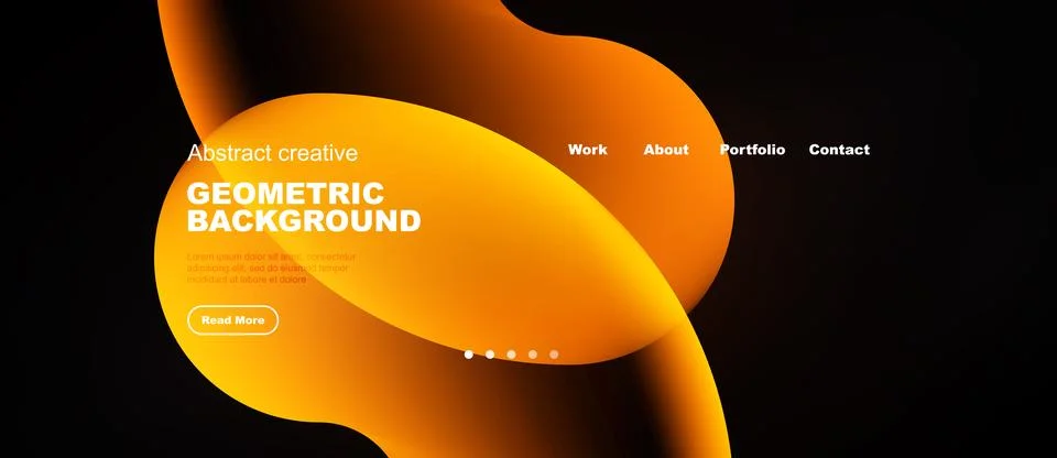 Abstract orange design. Website header with text, navigation, dots. Modern .. Stock Illustration