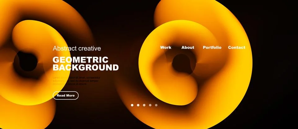 Abstract orange design. Website header features fluid shapes, text, navigatio 스톡 일러스트