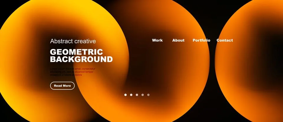 Abstract orange design. Website header features geometric shapes, text, Illustrazione stock