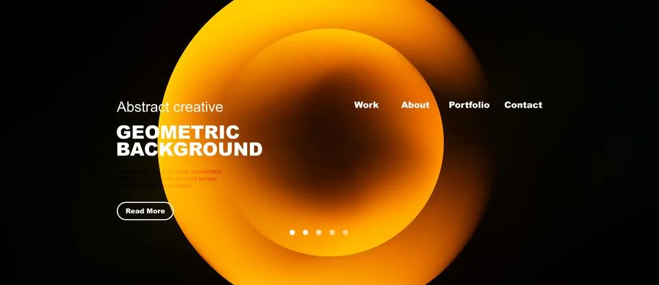 Abstract orange design. Website header features text, navigation, dots. Moder イラスト素材