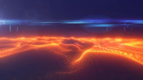Abstract orange energy surface with magic waves of particles and points wit.. Stock Illustration