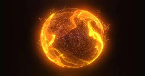 Abstract orange fire energy sphere of particles and waves of magical glowin.. Stock Illustration