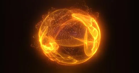 Abstract orange fire energy sphere of particles and waves of magical glowing  Stock Illustration