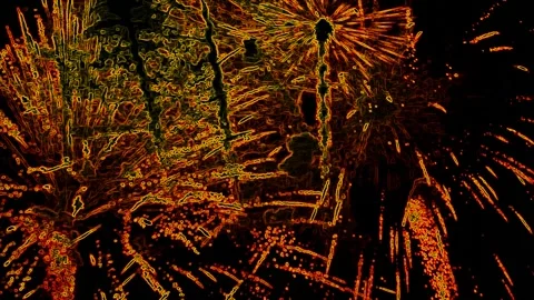 Abstract Orange Firework Background on Black Video stock 131331782