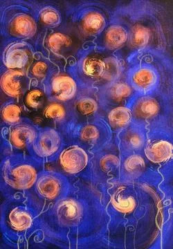 Abstract orange flowers on a blue background. Stock Illustration
